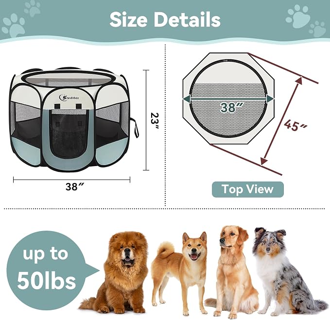 Sieidihit Dog Cat Pet Playpen Puppy Crate Cage Indoor Outdoor, Large Grey | Pet Nursing Enclosure Camping Rest Zone for Recovering Pets New Pet Quarantine Room Portable Pop Up Easy Set up lightweight - Image 8