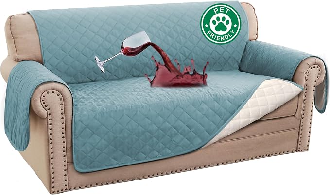 Turquoize 100% Waterproof Couch Cover Sofa Covers for 2 Cushion Couch Loveseat Covers Triple Non-Slip Couch Cover for Dogs Washable Furniture Protector Cover for Pets, Kids (Loveseat 54",Stone Blue) by Turquoize