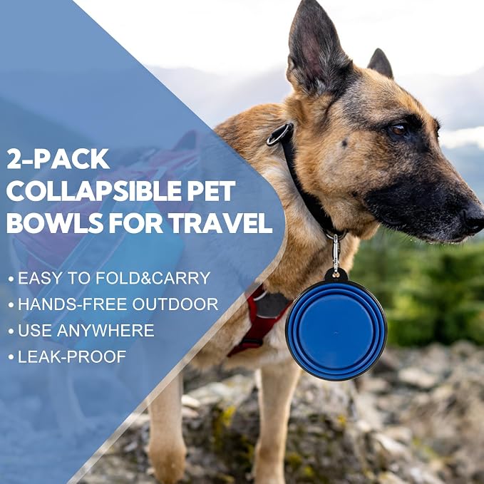 Collapsible Dog Bowl for Travel,2-Pack 12oz Pet Portable Water Food Bowls | Silicone Pet Foldable Bowl with 2 Carabiner Clips, Travel Water Bowl, Food Dishes Bowl, for Camping, Hiking, Walking - Image 5