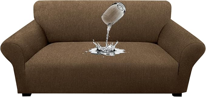 Waterproof Stretch Spandex Loveseat Couch Cover - Non-Slip Soft Sofa Slipcover with Elastic Bottom, Washable Leakproof Furniture Protector for Kids, Pets, Dogs & Cats (Loveseat, Chocolate) by Unknown