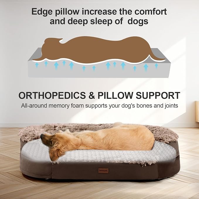 iweepet Fluffy Orthopedic Dog Beds for Large & Extra Large Dogs, 41" Calming Dog Sofa Bed with Supportive 28D Egg-Crate Foam, Removable Washable Cover, Waterproof Lining, for Puppy,Senior,Sick - Image 5