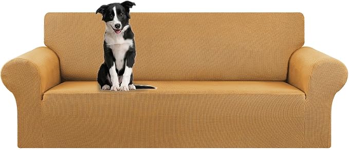 KEKUOU Stretch Oversized Couch Covers for Sofa Slipcover,Golden | 1-Piece Washable Sofa Cover (94"-110") 4-Seater Furniture Protector, Soft Jacquard Non-Slip Elastic Bottom for Dogs & Kids by KEKUOU