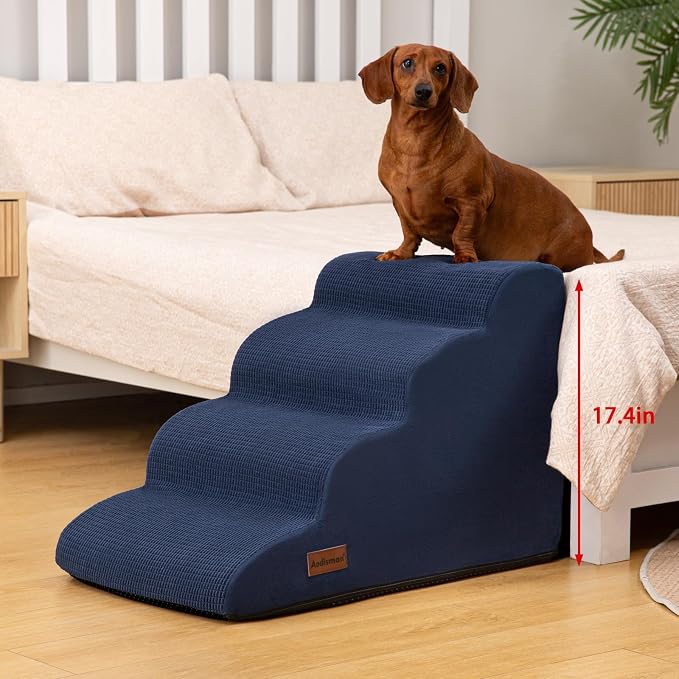 Aodisman Dog Steps for Bed or Couch,4-Step Pet Stairs Ramp for Small Dogs | 17.4" H Indoor Non-Slip Dog Stairs Help Senior Dogs,Short-Legged Breeds,Puppies and Cats to Reach Beds and Chairs,Grey,Blue - Image 5