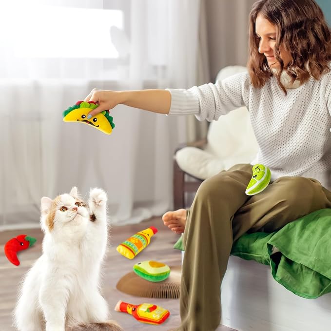 L1rabe Mexican Catnip Stuffed Toys - 6P Black Cat Appreciation Day Carnival Funny Cat Toys for Cat Lovers Gifts, Cute Taco Hot Sause Avocado Lime Indoor Kitten Chew Bite Kick Interactive Pet Supplies - Image 6