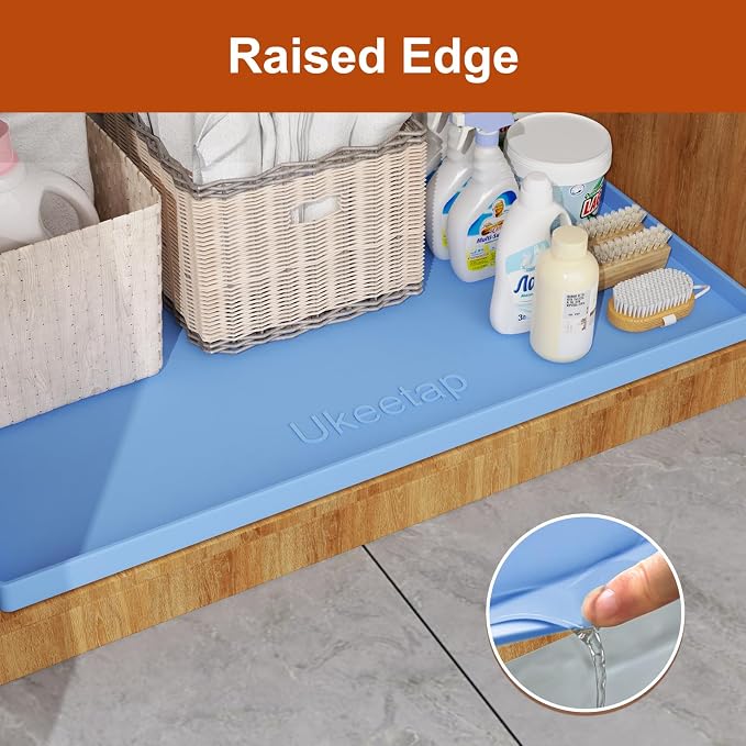 34" x 22" Extra Thick Silicone Mat Waterproof with Raised Edge, Blue | Under Sink Mat for Kitchen & Bathroom, Kitchen Cabinet Liner, Multi-Purpose for Storage & Protection - Image 3
