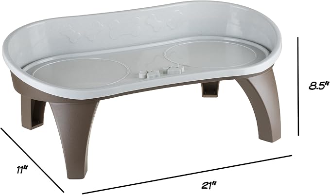 Elevated Pet Feeding Tray - 21″ x 11″ x 8.5″ Raised Dog Bowl Stand with Splash Guard and Non-Skid Feet - Comfortable Mealtime for Dogs and Cats by PETMAKER (Brown/Gray) - Image 2