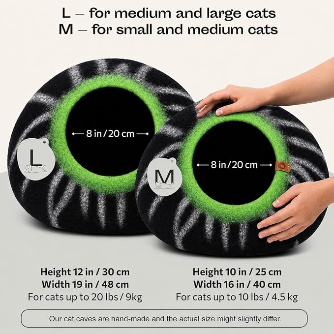 Cat Cave - Merino Wool Bed for Indoor Cats (Shining Tiger, Large) | Cat Bed Enclosure, Premium Felt, Handmade, Super Soft, Lightweight, Breathable, Adjustable Shape - Image 2