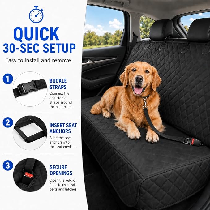 Dog Car Seat Cover & Protector, Pet Back Seat Cover for Cars & SUVs, 56" | Waterproof rear seat cover for dogs, kids & baby boys; fits midsize SUVs & small trucks and protects seats from fur & spills. - Image 3