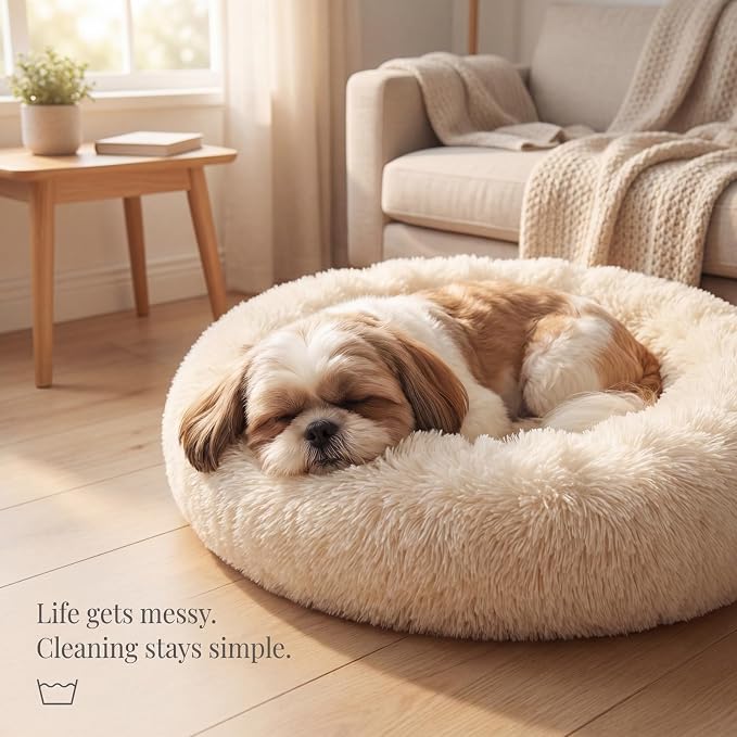 nononfish Dog Bed for Small Dogs,Calming Donut Plush Pet Bed | Soft calming donut bed with plush fabric,raised rim support and washable cover for cozy pet sleep. - Image 7