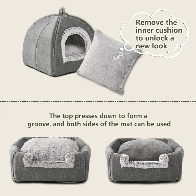 Cat Bed Cave-Cat Beds for Indoor Cats,Kittens and Small Pets,Soft and Warm Cats House Tent Bed,Foldable and Washable with Removable Cushioned and Anti Slip Bottom,Grey 15inches - Image 3