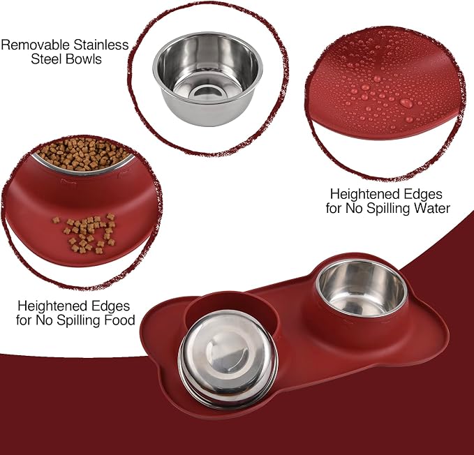 Dog Bowls 2 Stainless Steel Bowl for Pet Water and Food Feeder with Non Spill Skid Resistant Silicone Mat for Pets Puppy Small Medium Cats Dogs - Image 3