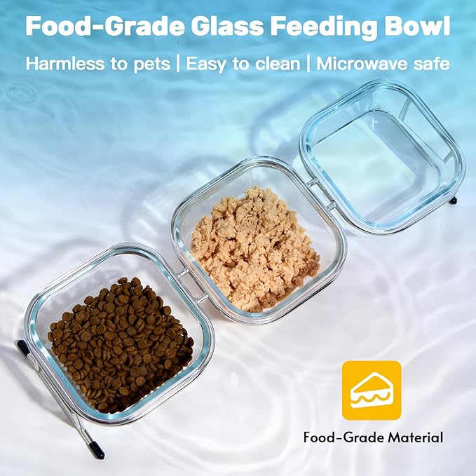 Elevated Cat Bowls, 15° Tilted Glass Raised Cat Food and Water Bowl | Stainless Steel Stand, 3 Large Capacity Glass Cat Bowls and 4 Anti Slip Feet, Suitable for Cats and Little Dogs - Image 4