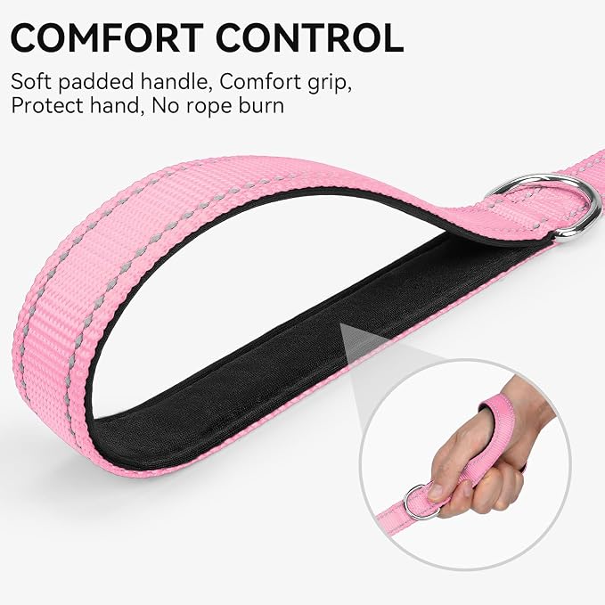 Joytale Reflective Dog Leash for Medium & Large Dogs, 6 FT x 1", Pink | Heavy Duty Nylon Webbing, Padded Handle for Comfort, Visible at Night, for Walking & Training - Image 3