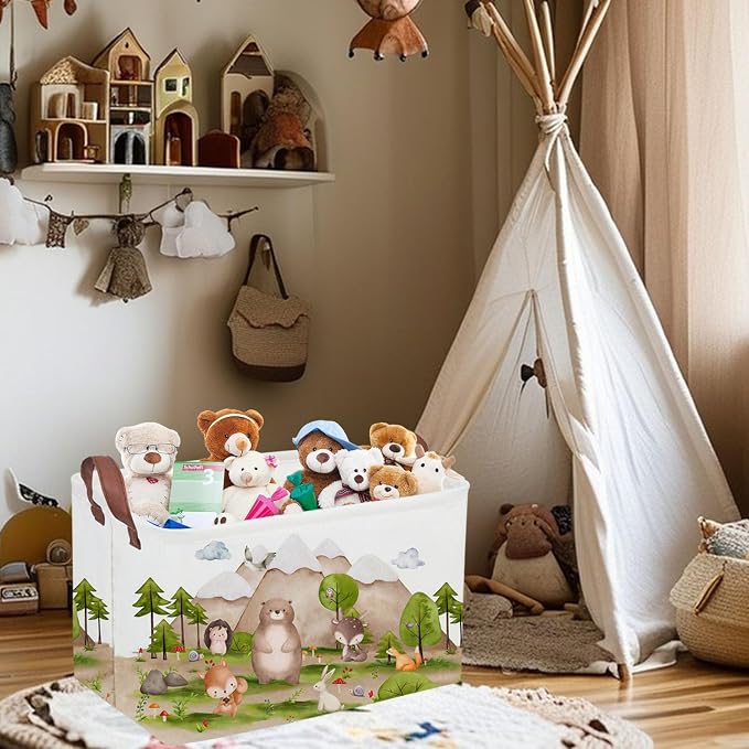 Sanjiaofeng Rectangular Forest Animals Kids Laundry Basket Animal Hamper for Nursery Waterproof folding Kids Storage Basket Woodland Animals Room Decor Books Box Gift Baskets(Mountain animal) - Image 4