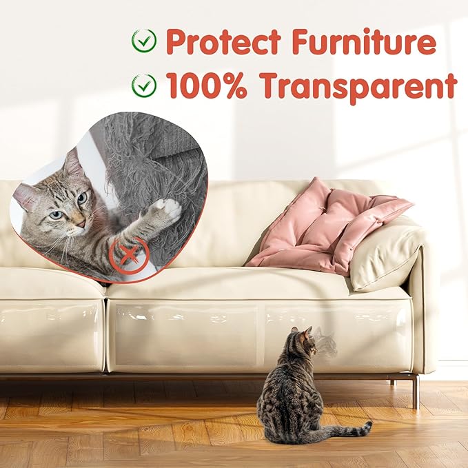 Secopad 18 PCS Cat Scratch Furniture Protector, Couch Protector, 17IN | Transparent, Single-Sided, Self Adhesive, Large Size, Easy to Use and Remove, Anti Pet Deterrent, Sofa Cover from Cat Claws - Image 4