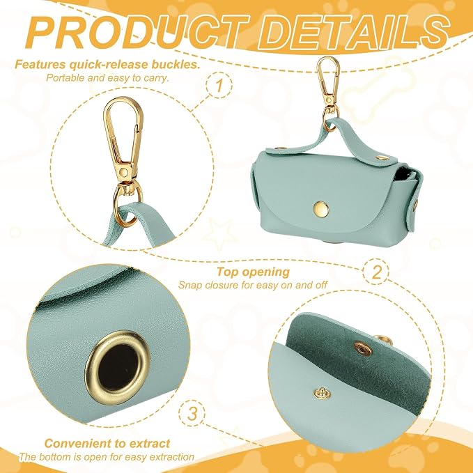 Dog Poop Bag Holder, Leather Pet Waste Bag Dispenser for Leashes Portable Reusable Easy Cleanup Pouch(1Pcs, Light Blue), Intended for Outdoor/Travel/Walking with Dog - Image 3