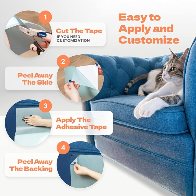 Cat Scratch Couch Protector - 10XL Sheets, Clear (Almost Invisible), Extra Durable, Easy to Customize, Residue-Free Furniture Protector - Image 6