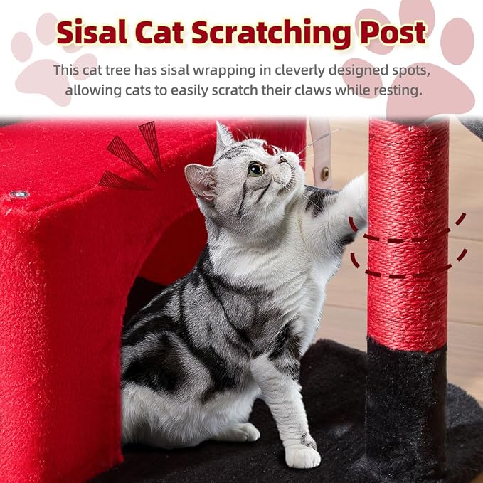 Taoqimiao 32.2in Cat Tree with Toy, Small Cat Tower for Indoor Cat, MS043BR | Easy assembly, Sturdy, Multi Level, Easy Clean, Cozy Condo, Perches, Baskets, Suitable for Kittens and Adult Cats - Image 3