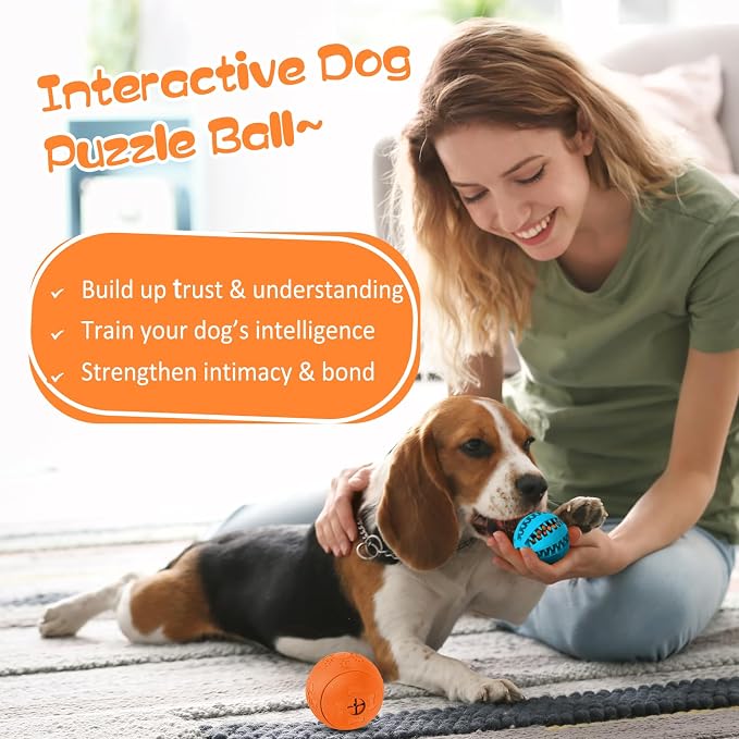 HIPPIH Dog Puzzle Toy 2 Pack, Interactive Dog Toys for Treat Dispensing | Durable Puppy Enrichment Toys, Dog Treat Ball for Teething, Slow Feeder, IQ Training, Blue-2.75'', Orange-3.14'' - Image 6