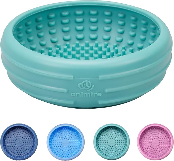Dog Lick Bowl, Animire Freeze Lick Mat for Dogs, Non-Slip Slow Feeder Licking Bowl Enrichment Treat for Distraction Anxiety Relief, Food Grade Silicone, Dishwasher Safe(Teal,S) by Animire