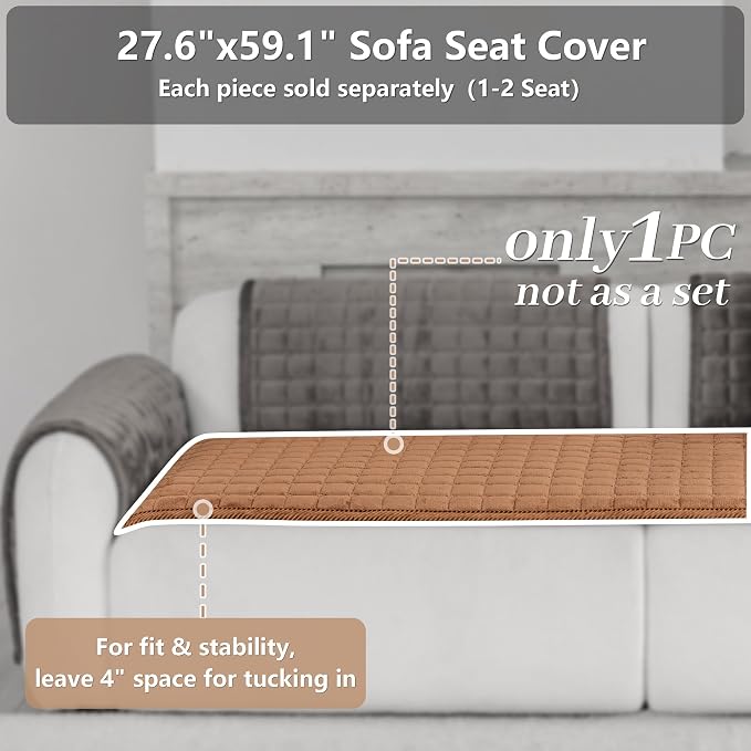 Velvet Washable Couch Cover for Dog,L Shape Sofa Cover for Pets. | 27.6"x59.1", Brown,Sectional Couch Cover,Soft Velvet,Non-Slip,Furniture Protector,quilted - Image 2