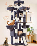 Taoqimiao Cat Tree for Large Cats, 76.8 Inches XL Cat Tower for Indoor Cats | 2 Scratch Boards, 3 Top Perches, 9 Scratching Posts, Multi-Level Cat Tree with 2 Condos, 2 Cozy Basket, Smoky Gray, T20G by Taoqimiao