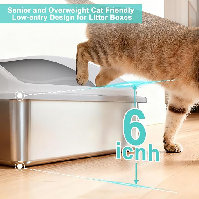 AIPERRO Stainless Steel Litter Box Extra Large for Big Cats and Multi-Cats | Jumbo Extra Large High Sided Metal Cat Box with Lid | Anti-Urine Leakage,Non-Stick & Easy to Clean | Include Litter Cat Scoop - Image 4