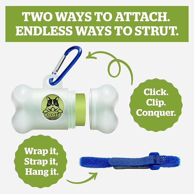 Pogi's Dog Poop Bag Holder & Dispenser, Unscented, Carabiner (15 Bags) | Fits standard refill rolls, clips to any leash, lightweight for daily walks - Image 3