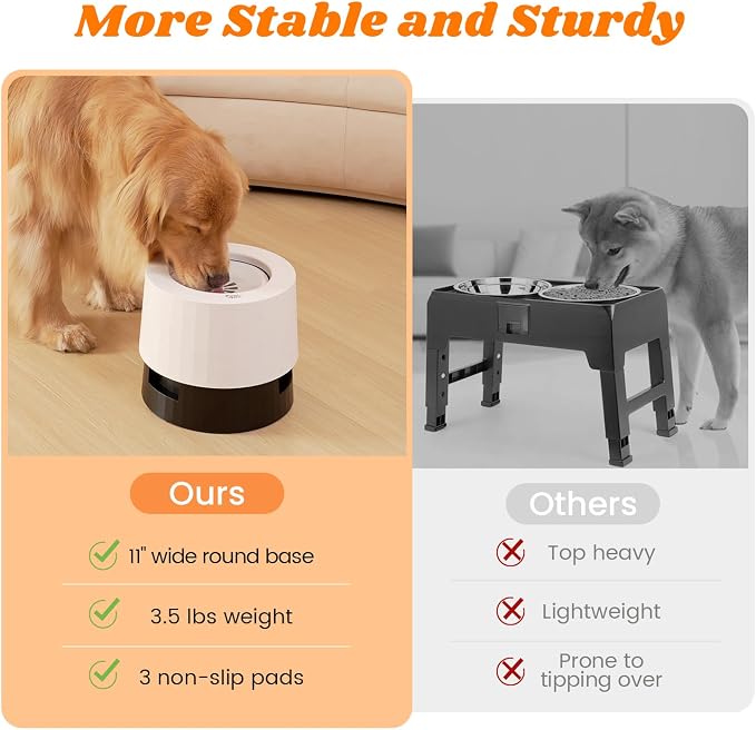 Pawque Raised 95oz Slow Drinking Dog Water Bowl No Spill Medium Large Breed | Single Elevated Stainless Steel Water Bowl with Floating Disc, Stable Sturdy Base and Snap on Adjustable Height Stand - Image 4