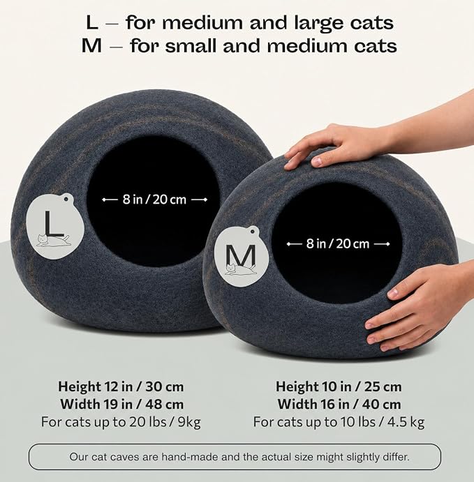Cat Cave - Merino Wool Bed for Indoor Cats (Slate Gray, Medium) | Cat Bed Enclosure, Premium Felt, Handmade, Super Soft, Lightweight, Breathable, Adjustable Shape - Image 2