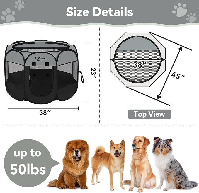 Siedihit Dark Grey Puppy Playpen for Large Dog Cat, Dogs Tent | Crates Cage Indoor/Outdoor, Portable Pop Up Dog Kennel with Carrying Bag for Rabbits(Dark Grey, Large ) - Image 3