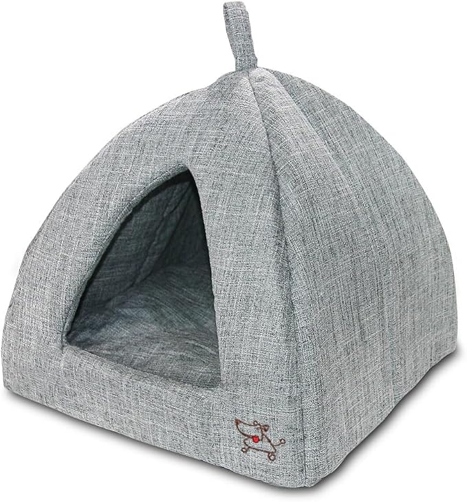 Best Pet Supplies Cat Bed for Indoor Cat, Domed Tent House with Removable Pillow, Covered Cat Cave for Small Dog, Puppies and All Breeds of Cats - Gray Linen, 16 x 16 x H:14" by BestPetSuppliesLLC