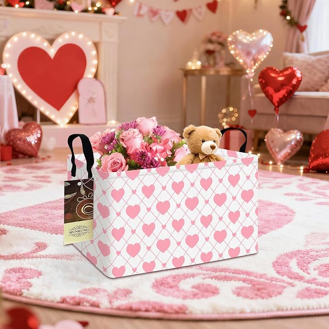 Rectangle Canvas Foldable Storage Basket for Nursery, Heart - Image 5