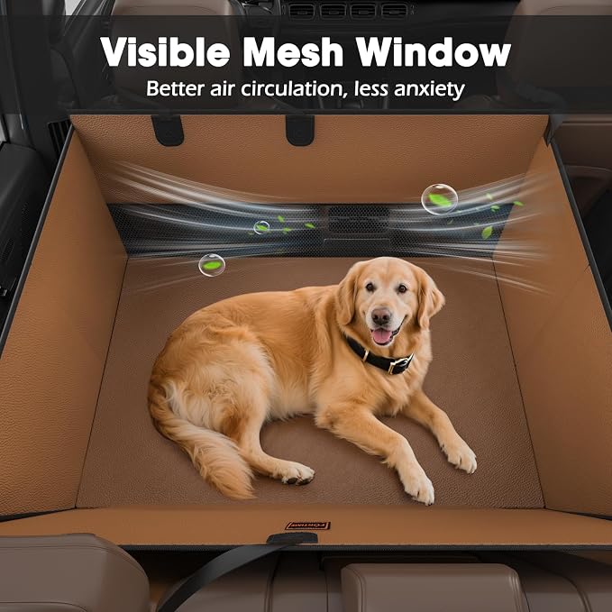 FURTIME XL Dog Car Seat, Upgraded PU Leather Back Seat Extender with Hard Bottom, Waterproof Pet Car Seat Cover for Large Medium Sized Dog, Pet Hammock for Cars, SUVs, Trucks, Brown - Image 7