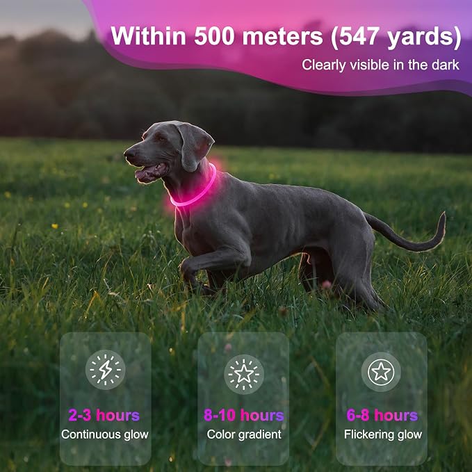 Light Up Dog Collar - Waterproof LED Pet Collar Rechargeable, TPU Cuttable Glow in the Dark Dog Lights for Night Walking (Pink) - Image 9