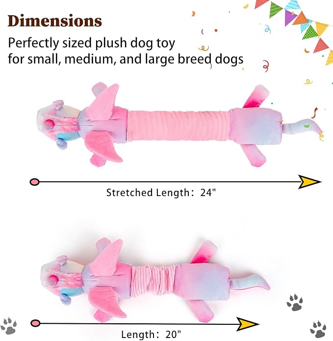 lilfrd Pink Unicorn Squeaky Dog Toy, Crinkle Plush Tug Toy for Dogs | Tug of War & Pull Toys, Energy Release, Fits Small Medium Large Dogs - Image 4