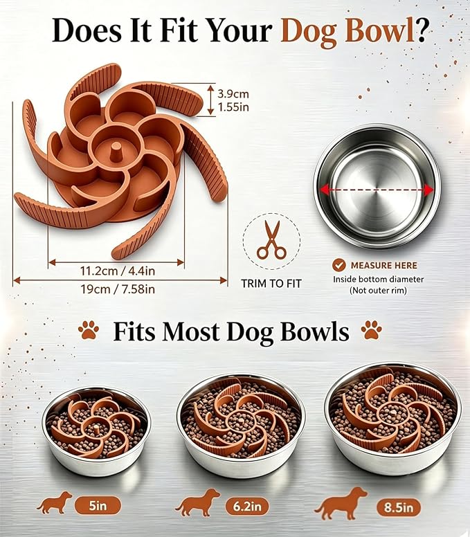 Slow Feeder Dog Bowls Insert Cuttable to fit 4.4"-7.5" Bowl Orange | Strong suction cups fit snugly,reduce fast eating,Food-grade silicone, dishwasher safe, for dogs and cats,daily mealtimes - Image 3