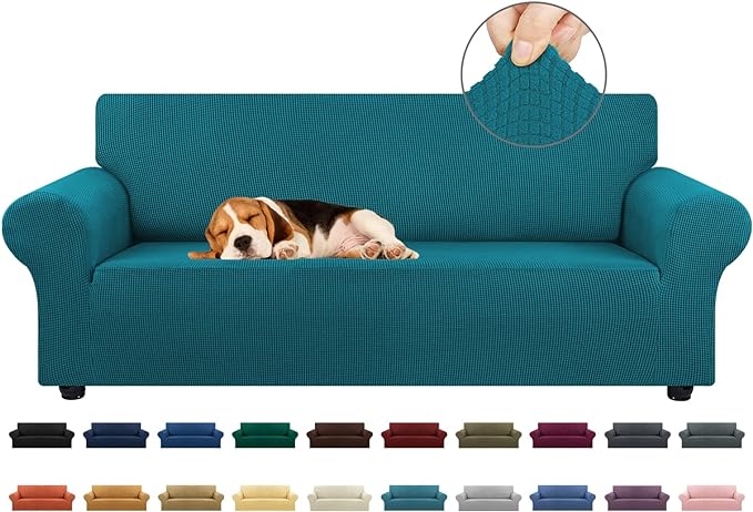 KEKUOU Stretch Couch Covers for Sofa, 3 Cushion Couch Slipcover,Peacock Blue by KEKUOU