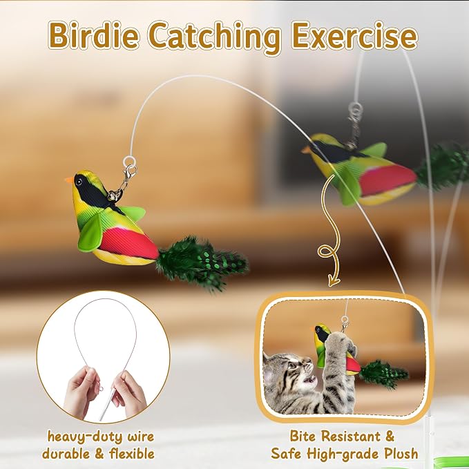 3-in-1 Automatic Interactive Cat Toy, Flying Bird, Mole & Feather | Rotating feather, 3 play modes, cheese-shaped non-slip base, USB-C rechargeable 1200mAh battery, 8-minute auto shutoff - Image 4