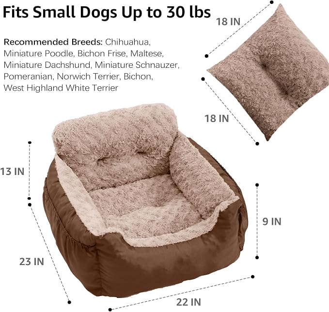 Oiilores Dog Car Seat for Small Dogs, Washable Pet Booster Seats with Clip-On Safety Leash, Comfy Deluxe Plush Carseat with Storage Pockets, Puppy Car Travel Carrier Bed for Dogs Under 25 lbs, Brown - Image 6