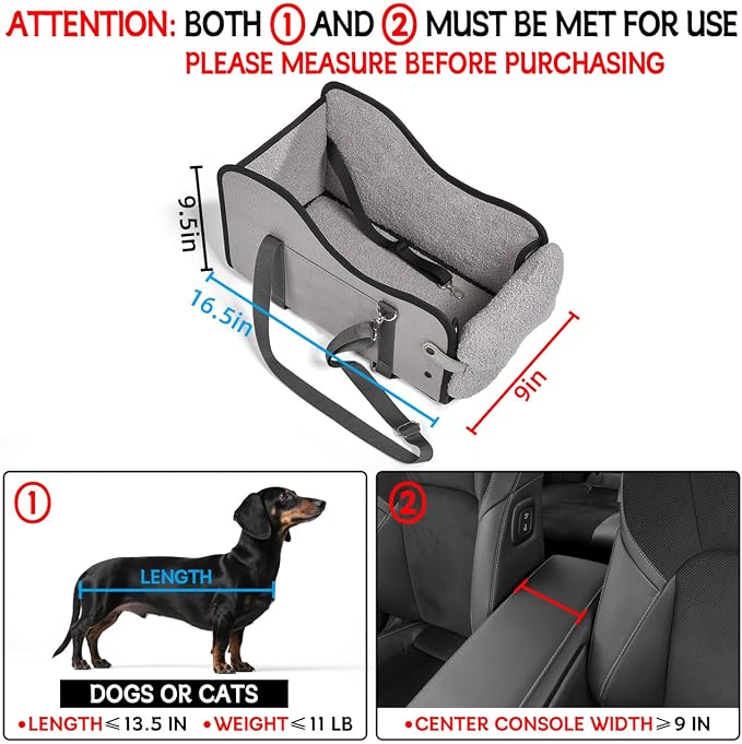 TKYZ Center Console Dog Car Seat for Small Dogs,for Car/SUV/Small Truck | Soft Pillow,Double fixation,Scratch-Resistant Fabric,Pet Booster with Safety Belt,Puppy Car Seat for Small Dogs 0-11 lbs - Image 2