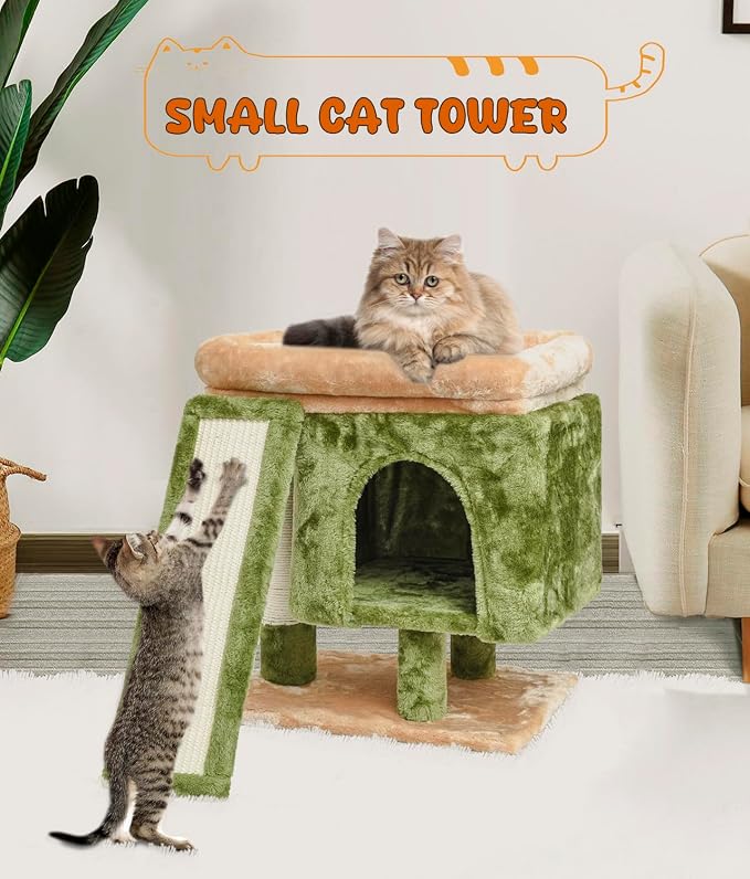 SYANDLVY Small Cat Tree for Indoor Cats, Cat Tower with Scratching Post, Modern Activity House for Large Cats, Condo with Board, Kittens Cave - Image 7
