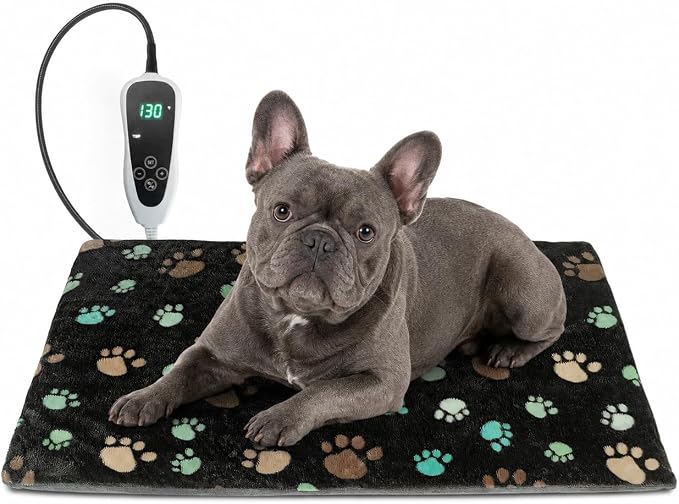 Puppy Heating Pad 28x18 in with Smart Thermostat Switch and Power Line Protection Tube,Obtained MET and UL Dual Certification,Waterproof Pet Heating Pad for Dogs with Plush Fabric Cover-Black by Afullrangeofservicesforyourpet