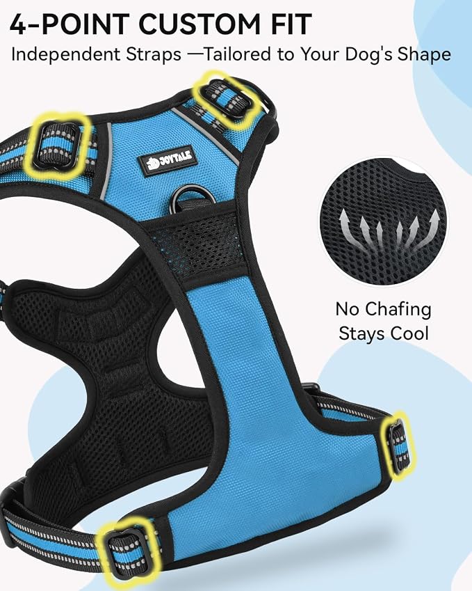 Joytale No Pull Dog Harness & Seat Belt, Easy On 3-Buckle, S, Sky Blue | Front Clip Reduces Pulling, Escape-Resistant Design, Adjustable Fit, Soft Padding for Comfort, Secure Tether for Safer Travel - Image 7