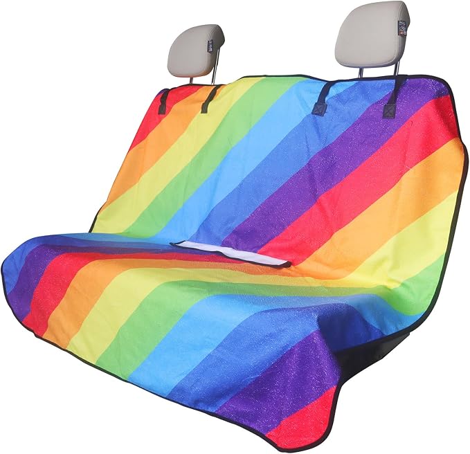 Back Seat Cover for Car Trucks Van SUV Jeep,Waterproof Rear Bench Towel Seat Covers for Dogs and Kids,Automotive Backseat Protector (Rainbow) by LoyaGour