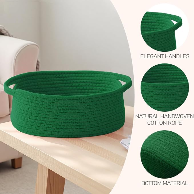 JMvicyroam Small Woven Basket, Empty Gift Basket, Green/1 Pack | Small Gift Basket, Cotton Rope, 12 x 8 x 18 in, Handles, Includes Ribbon and Bag, Birthday Gift Basket - Image 3