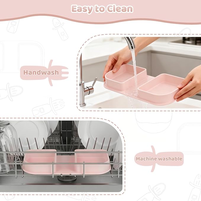 Pink Silicone Foldable Baby Feeding Set, Baby Travel Essential Including Toddler Plates, Spoon&Fork, Adjustable Foldable Bib, Portable Infant Toddler Utensils - Image 7