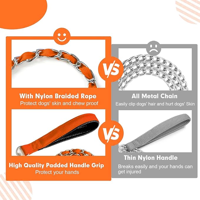 Metal Chain Dog Leash Chew Proof for Dogs, Orange, 3.0mm, 6FT | More Room for Everyday Walks and Outdoor Use, Chew Resistant Chain, Padded Handle, Swivel Clip - Image 6