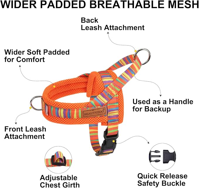 BEAUTYZOO Dog Harness Medium Sized and Leash Set, No Pull Step in Pet Vest | Adjustable Quick Fit No Choke Escape Proof, Breathable with Handle, Lightweight, Easy Control for Walking, Orange M - Image 6