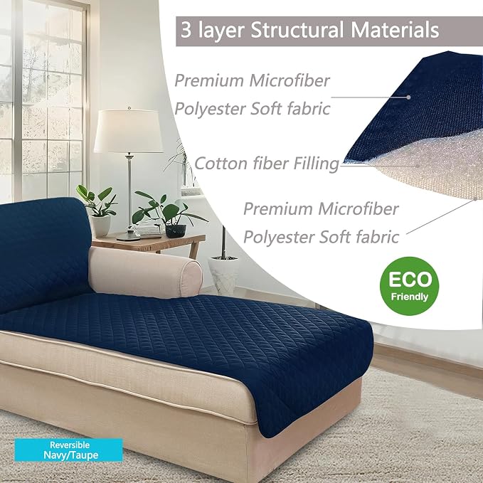 U-NICE HOME Sectional Couch Cover Chaise Lounge Cover, Navy/Taupe | Washable, Pet Friendly, Elastic Straps, Water Repellent, Furniture Protector Mat - Image 5